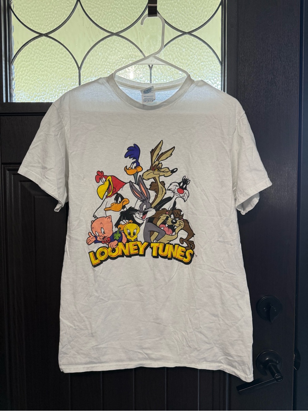 Vintage Delta White Tee with Colorful Looney Tunes Character Print - medium